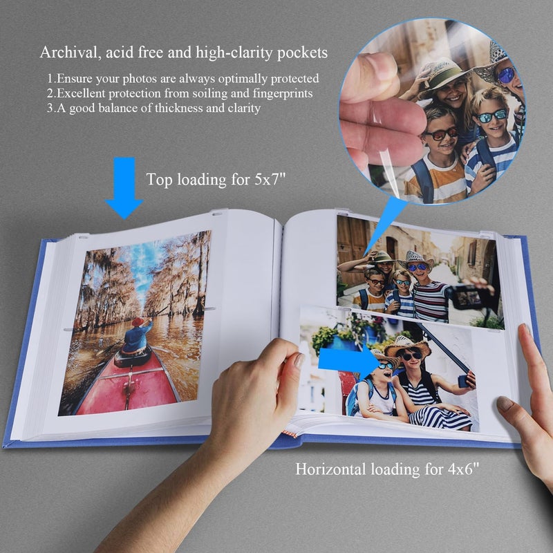 1DOT2 Photo Album with Writing Space 50 Pages 4x6 Photos Hold 200 or 5x7 Pictures Hold 100, Linen Cover Small Photo Book Albums with Memo for Anniversary Wedding Baby (Blue) - Image 2